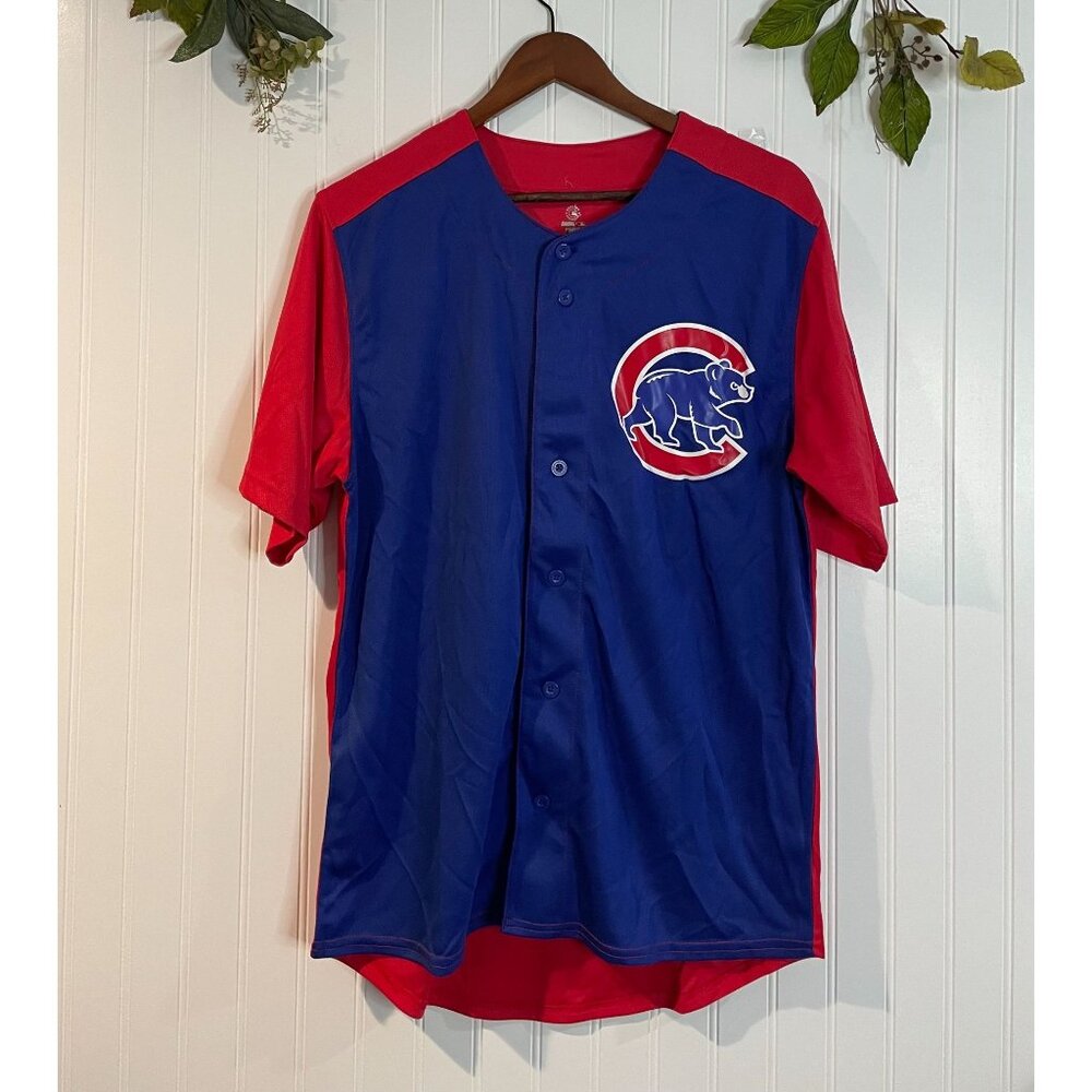Chicago Cubs Blue & Red Button-Up Jersey Shirt By Stitches Size M